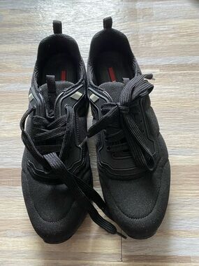 Prada Black Low-Top Lace-Up Sneakers with box